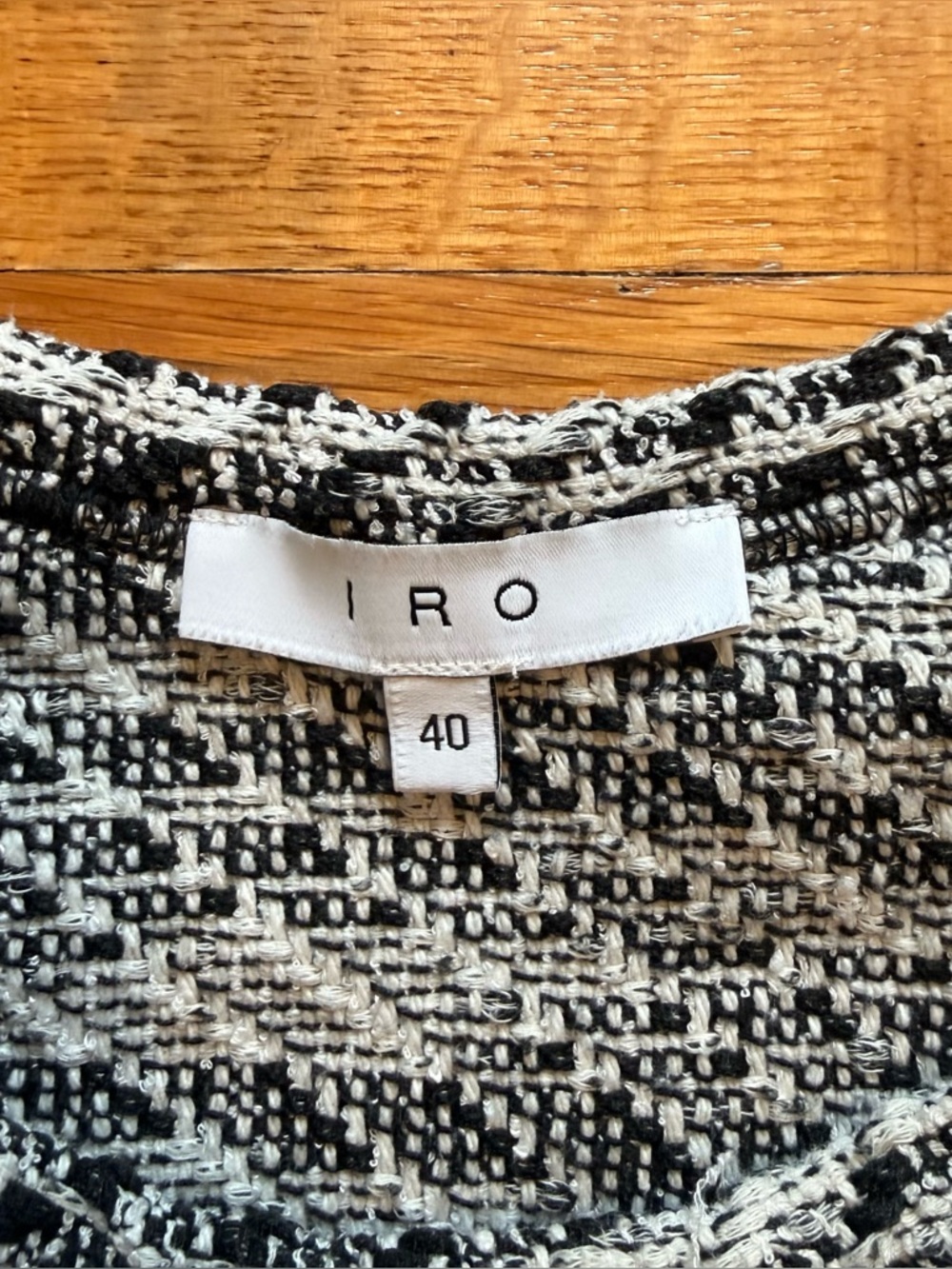IRO LICIA Frayed Tweed Knit Top 3/4 Sleeve Fringe Sweater Cotton Blend Gray 40 - Picture 5 of 7